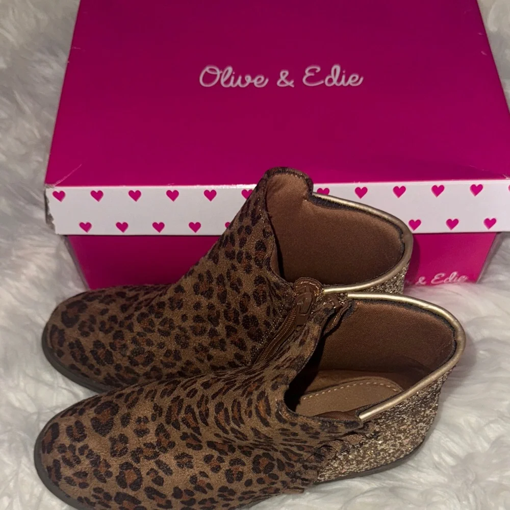 Leopard Print and Gold Glitter Kids Boots